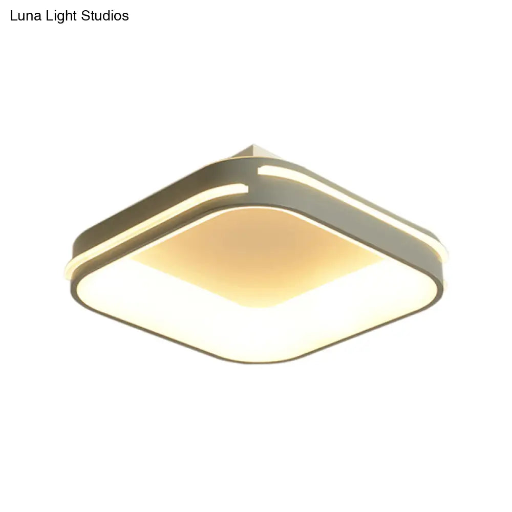 Modern Gray Square Metal Ceiling Mount Led Flush Lamp - 18.5/24.5 Wide; Warm/White Light
