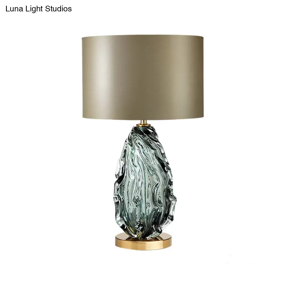 Modern Green Cylinder Nightstand Lamp With Fabric Shade