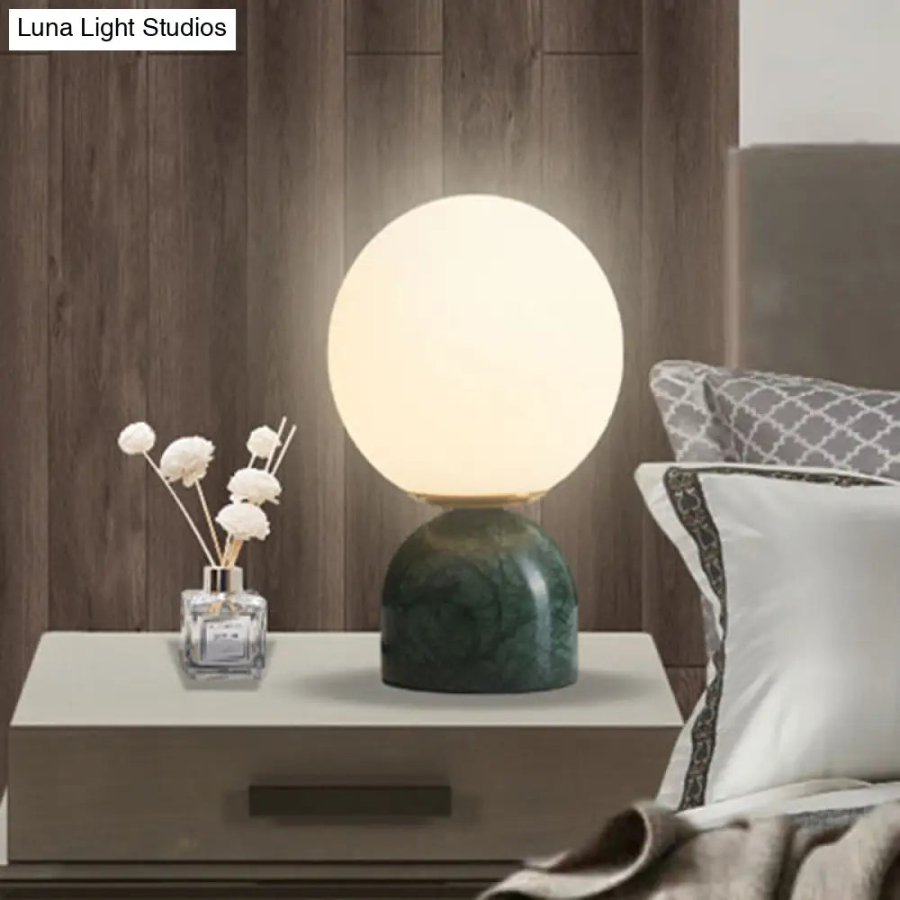 Modern Green Desk Lamp With White Globe Glass Shade - Ideal For Bedside Task Lighting