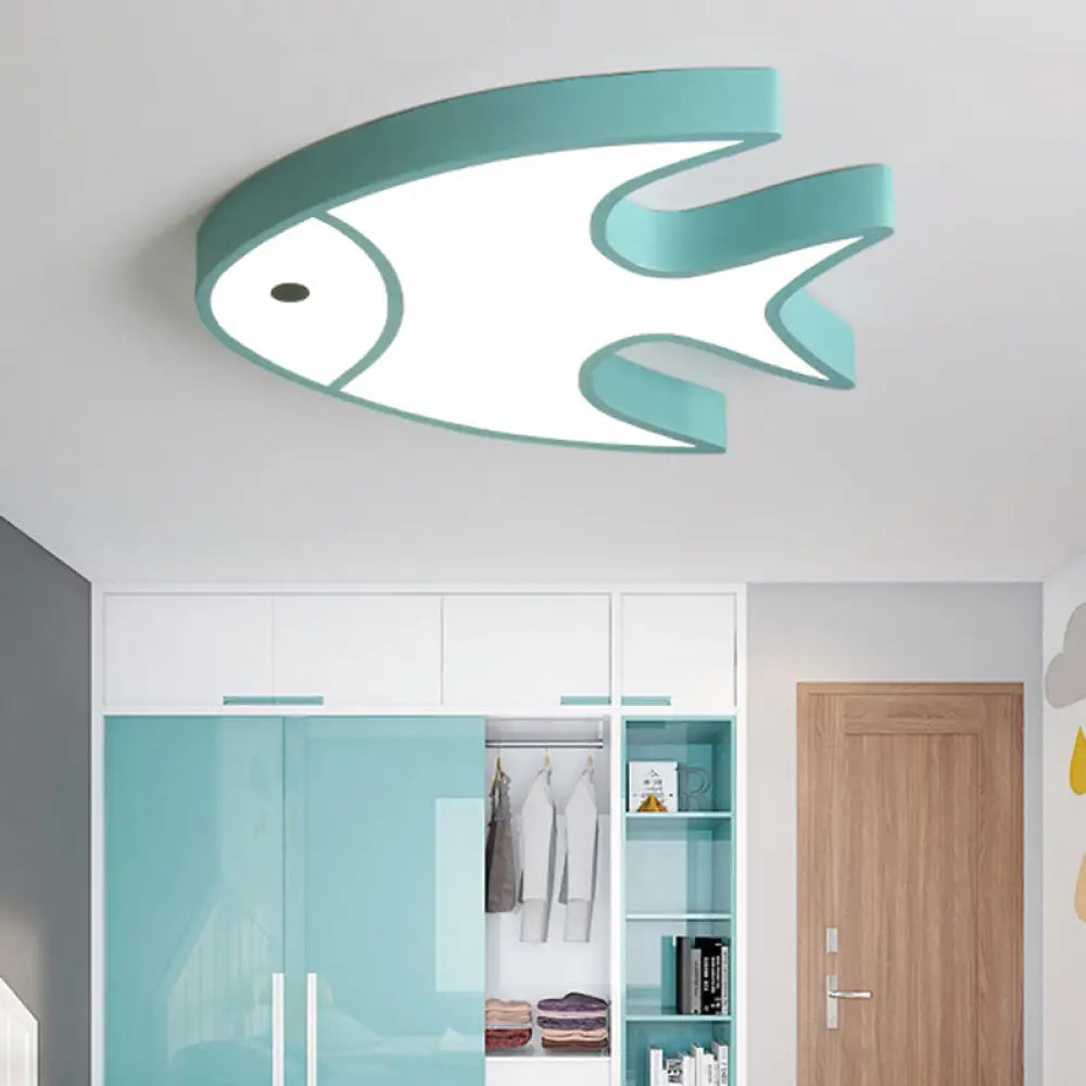 Modern Green Fish Ceiling Light For Nursing Room Blue / White