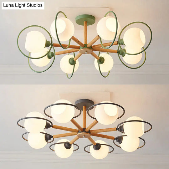 Modern Green Iron Circle Hanging Pendant Light Fixture For Dining Room - 8 Lights