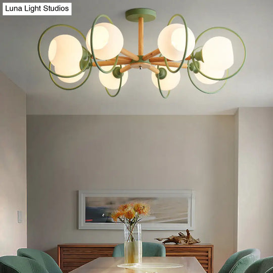 Modern Green Iron Circle Hanging Pendant Light Fixture For Dining Room - 8 Lights