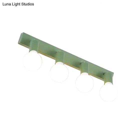 Modern Green Linear Vanity Mirror Light - Macaron Style 4 Heads Metal Wall Lighting For Bathrooms