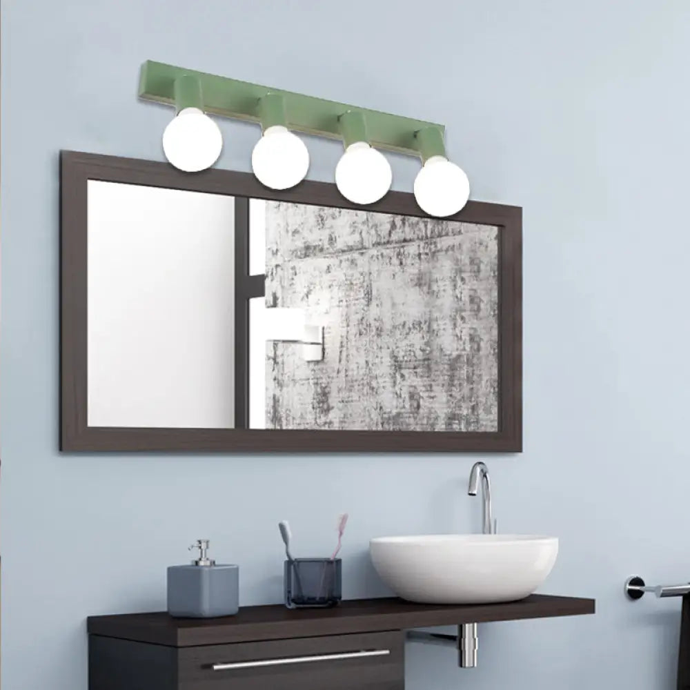 Modern Green Linear Vanity Mirror Light - Macaron Style 4 Heads Metal Wall Lighting For Bathrooms