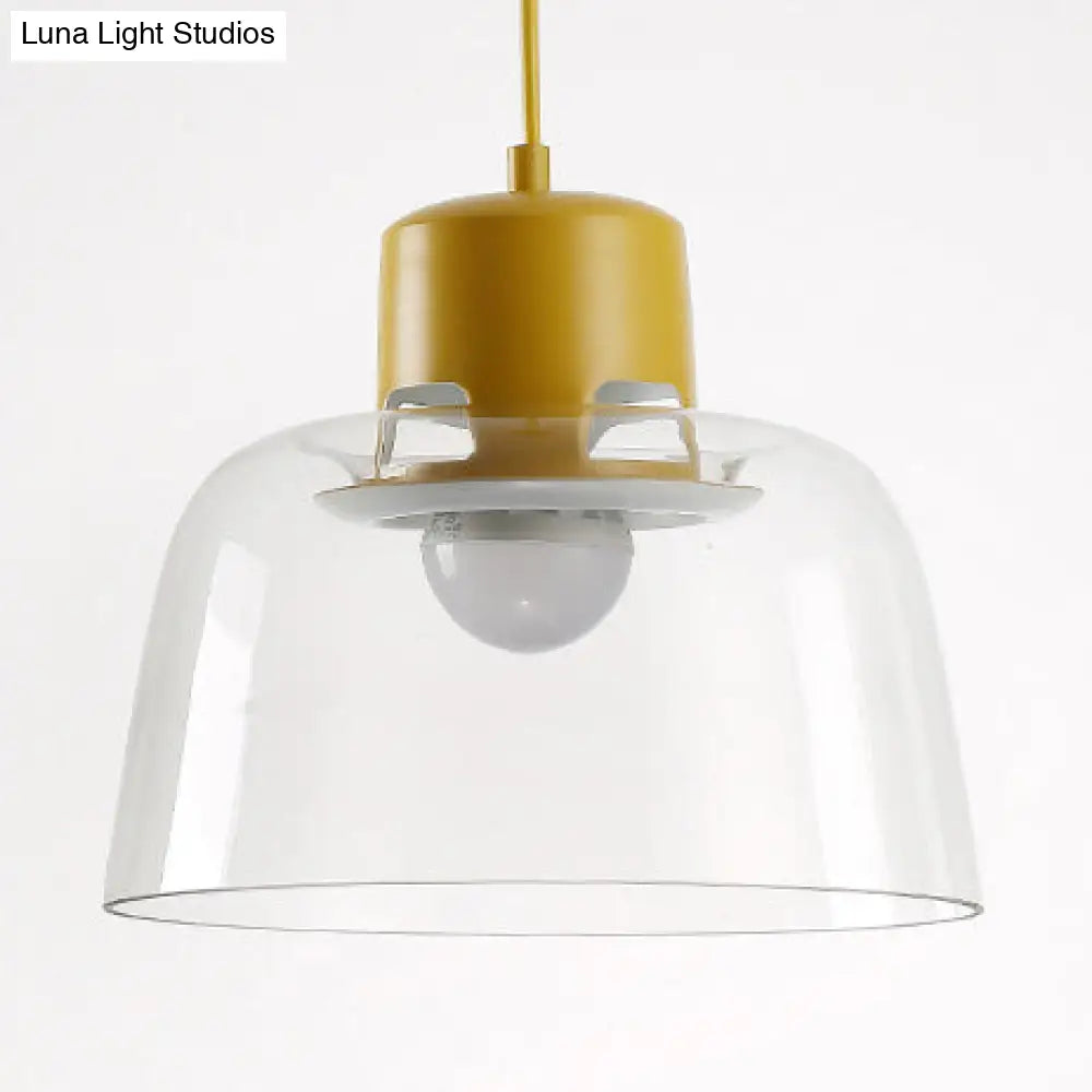 Post Modern Clear Glass Pendant Lamp With Grey Blue And Green Bowl Design Yellow