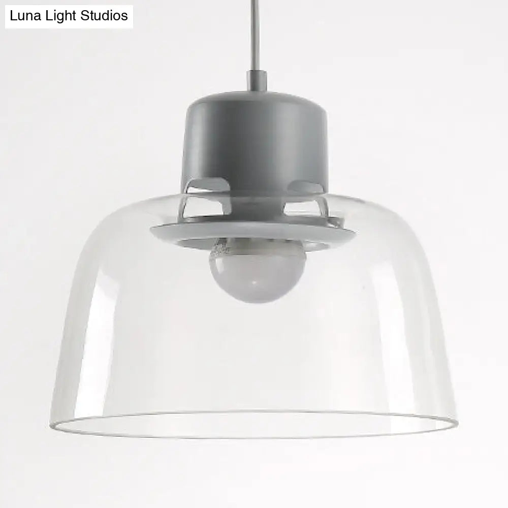 Post Modern Clear Glass Pendant Lamp With Grey Blue And Green Bowl Design