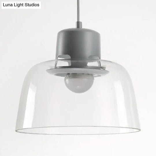 Post Modern Clear Glass Pendant Lamp With Grey Blue And Green Bowl Design