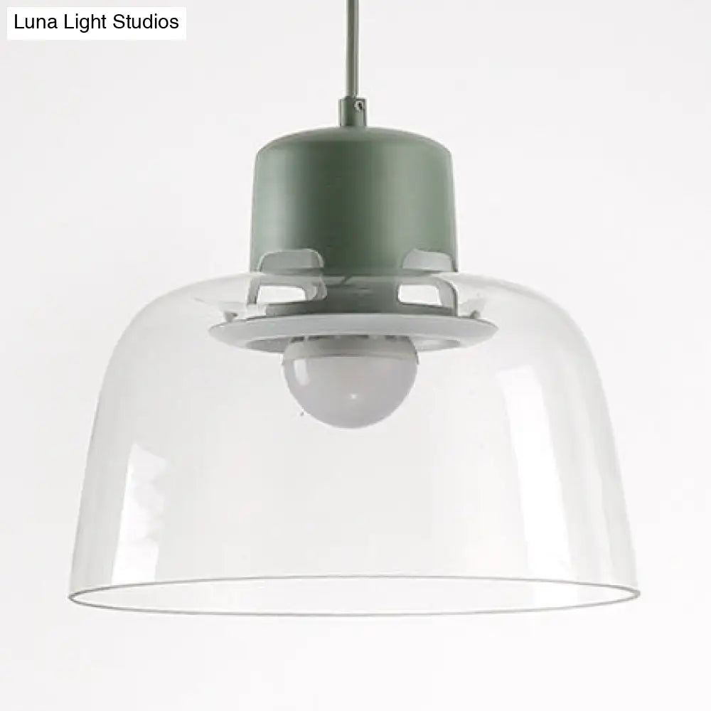 Post Modern Clear Glass Pendant Lamp With Grey Blue And Green Bowl Design