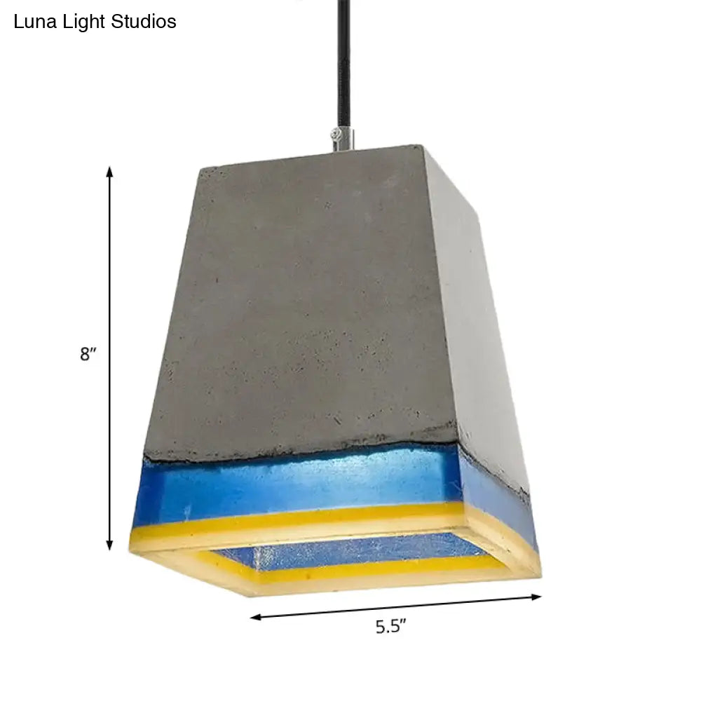 Modern Grey Cement Pyramid Pendant Light - 1-Light Hanging Fixture For Living Room