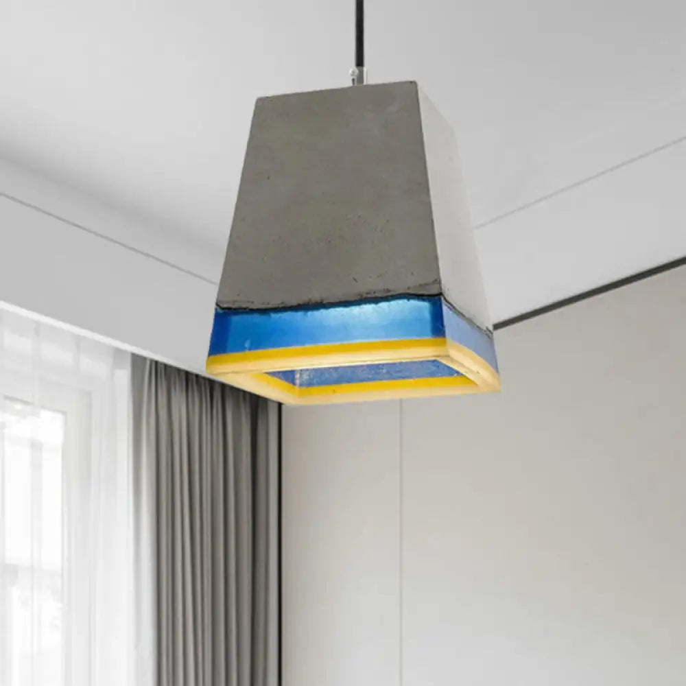 Modern Grey Cement Pyramid Pendant Light - 1-Light Hanging Fixture For Living Room
