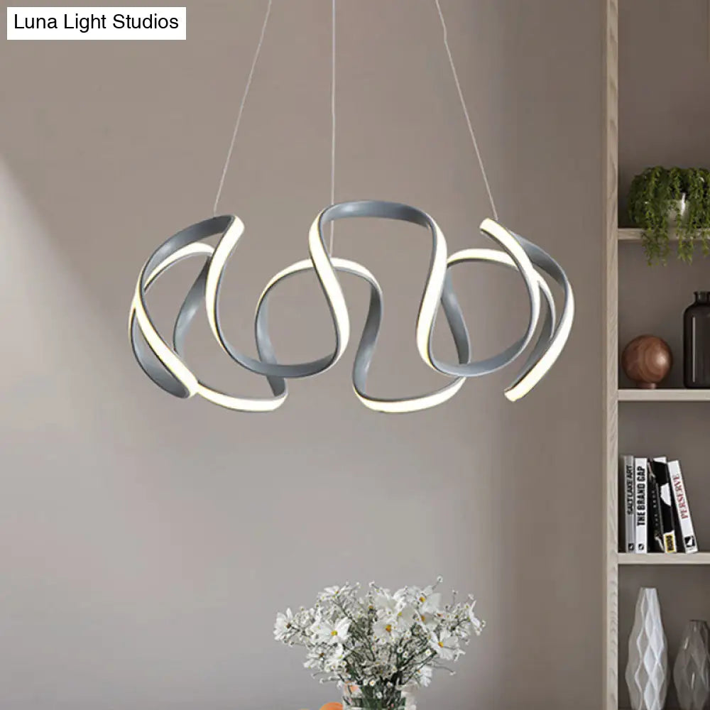 Modern Grey Dining Room Chandelier: 3/5/6 Lights With Wave Acrylic Shade Ceiling Pendant Light In