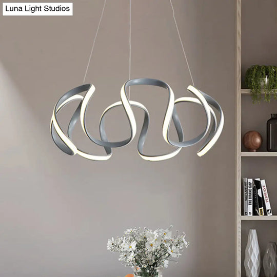 Modern Grey Dining Room Chandelier: 3/5/6 Lights With Wave Acrylic Shade Ceiling Pendant Light In