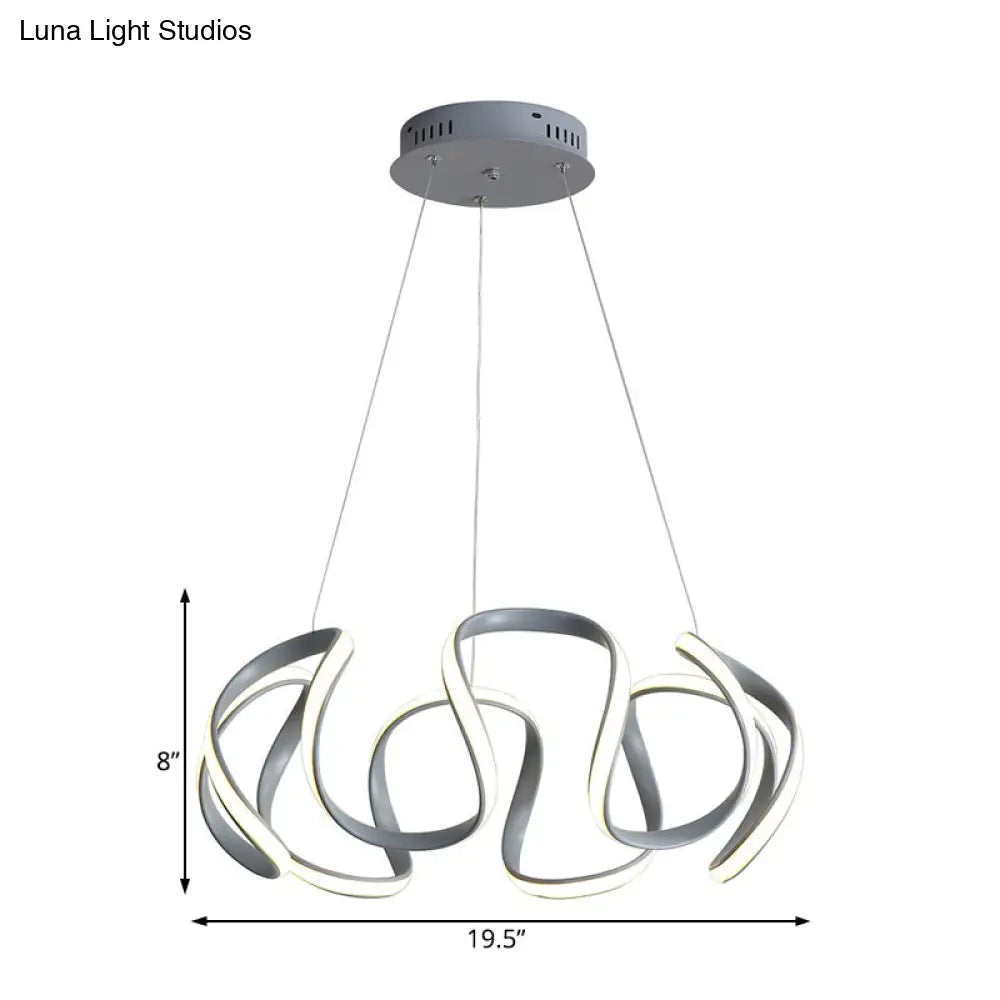 Modern Grey Chandelier With Wave Acrylic Shade - 3/5/6 Lights Dining Room Pendant Light (White/Warm