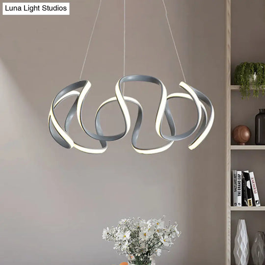 Modern Grey Chandelier With Wave Acrylic Shade - 3/5/6 Lights Dining Room Pendant Light (White/Warm