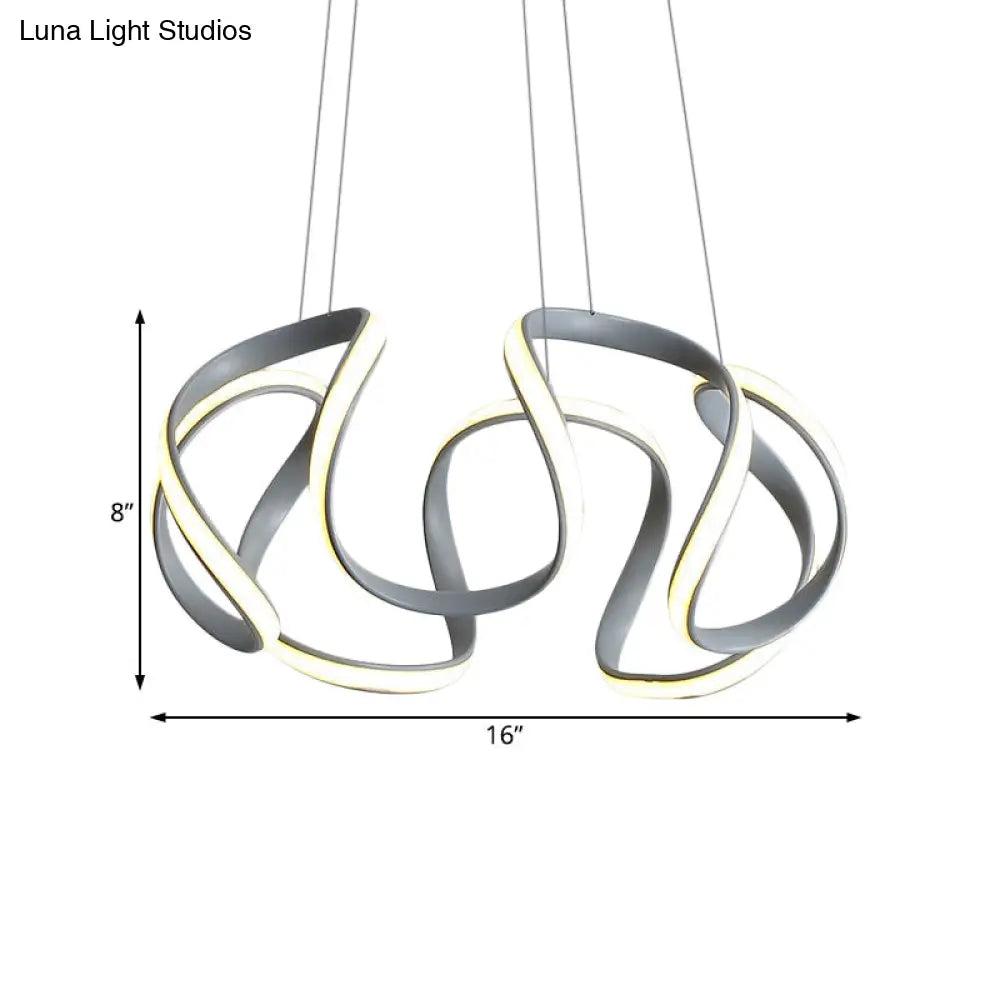 Modern Grey Chandelier With Wave Acrylic Shade - 3/5/6 Lights Dining Room Pendant Light (White/Warm