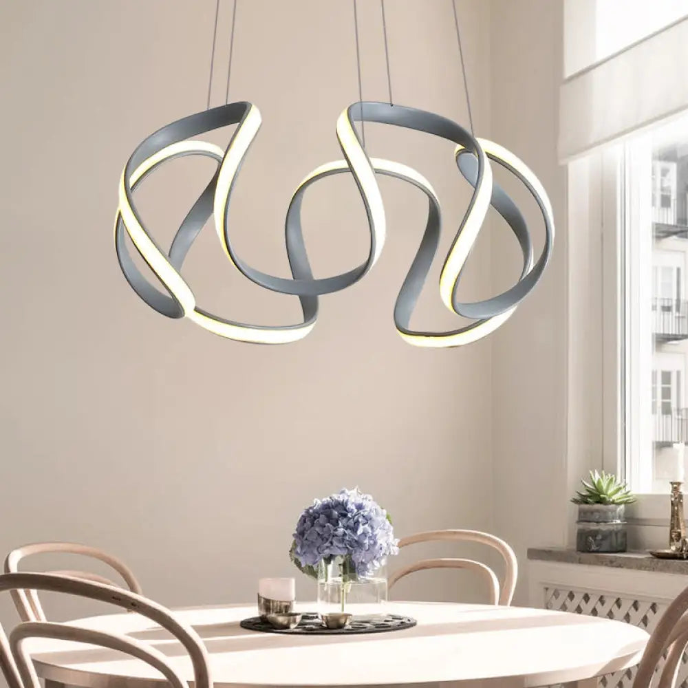 Modern Grey Chandelier With Wave Acrylic Shade - 3/5/6 Lights Dining Room Pendant Light (White/Warm