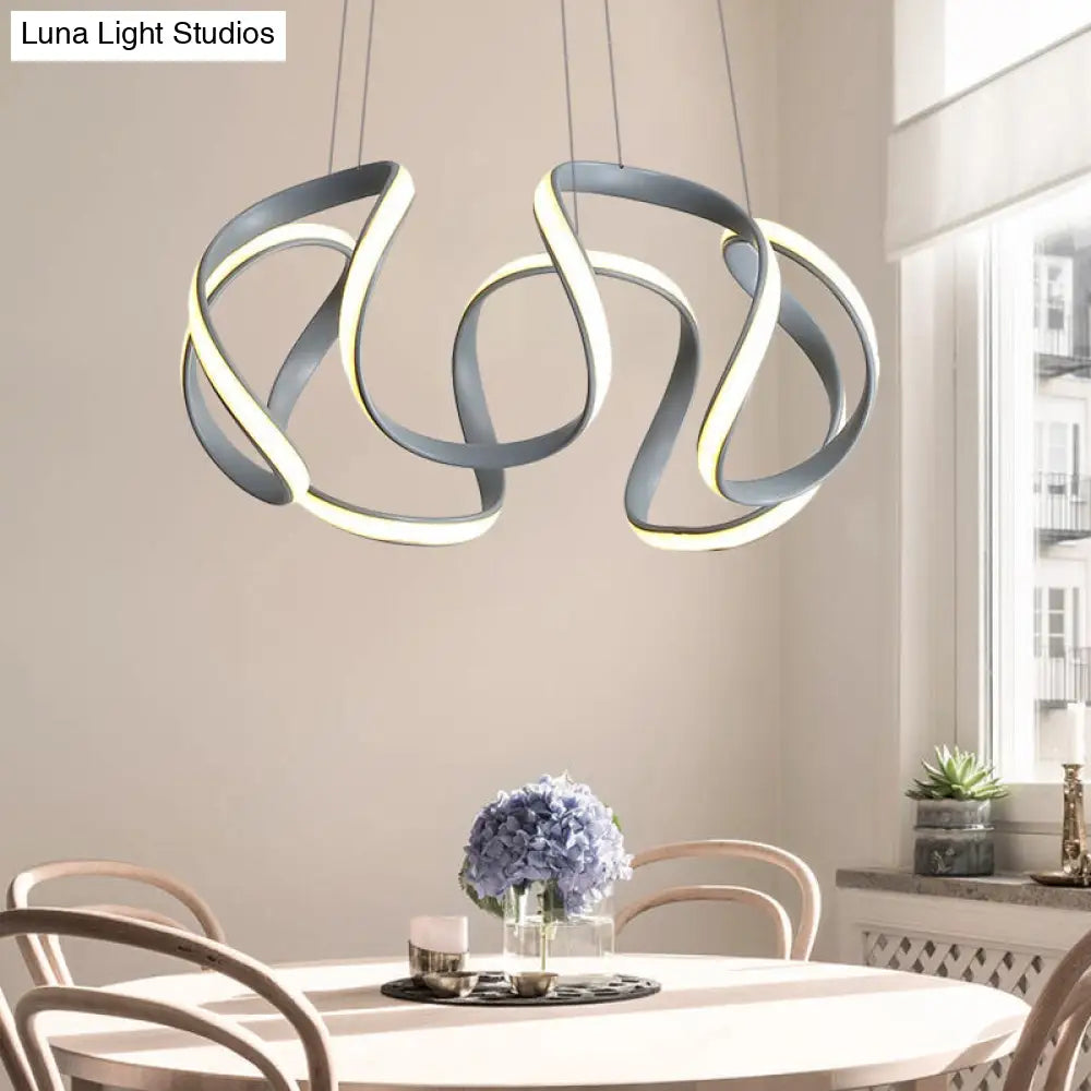 Modern Grey Dining Room Chandelier: 3/5/6 Lights With Wave Acrylic Shade Ceiling Pendant Light In