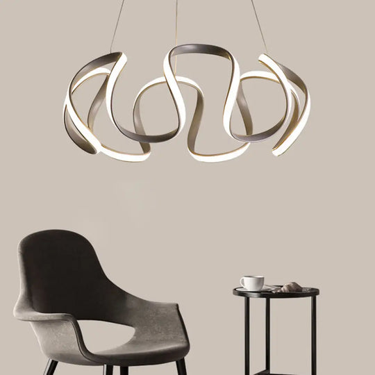 Modern Grey Chandelier With Wave Acrylic Shade - 3/5/6 Lights Dining Room Pendant Light (White/Warm