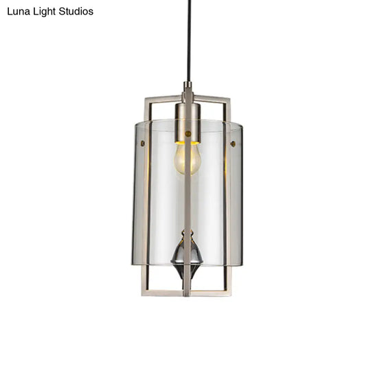 Modern Glass Dining Table Suspension Light With 1-Light And Nickel Frame