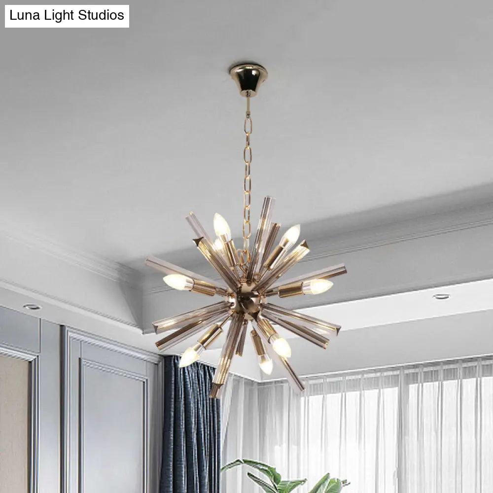 Modern Grey Crystal Starburst Chandelier Pendant Light - 9/16 Lights Hanging Ceiling Fixture For