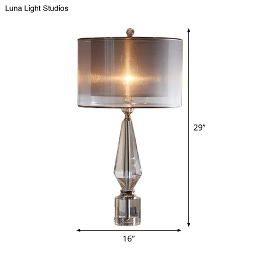 Modern Grey Desk Lamp: Sleek Living Room Light With Cylindrical Fabric Shade