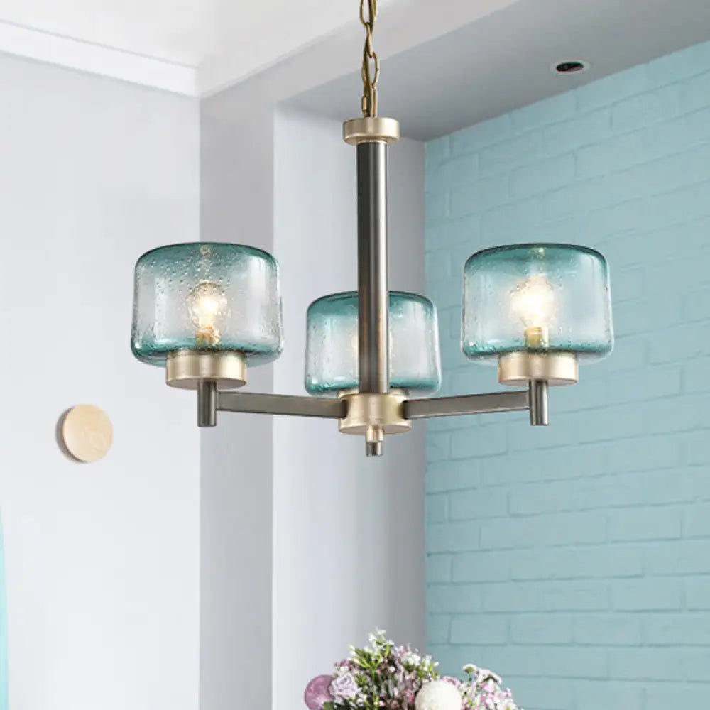 Modern Grey Dining Room Chandelier With Blue Seeded Glass Shade - Choose 3 Or 6 Lights & Radial