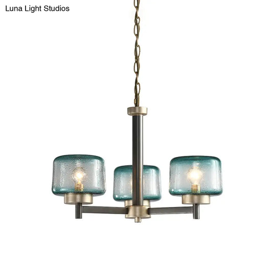 Modern Grey Dining Room Chandelier With Blue Seeded Glass Shade - Choose 3 Or 6 Lights & Radial