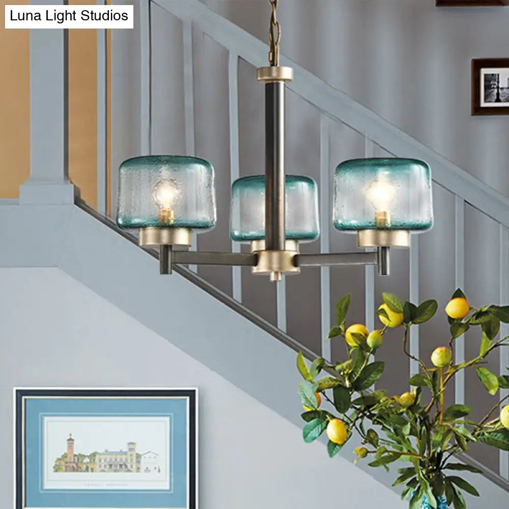 Modern Grey Dining Room Chandelier With Blue Seeded Glass Shade - Choose 3 Or 6 Lights & Radial