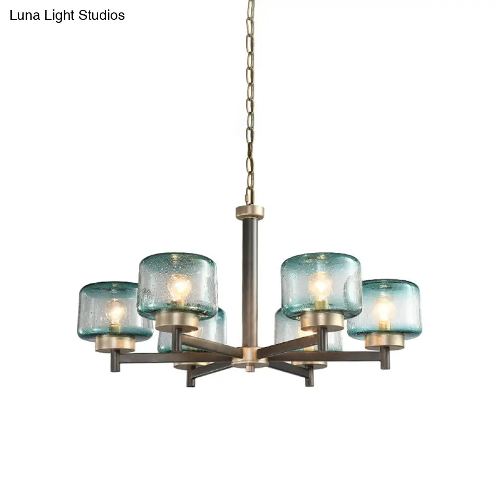 Modern Grey Dining Room Chandelier With Blue Seeded Glass Shade - Choose 3 Or 6 Lights & Radial