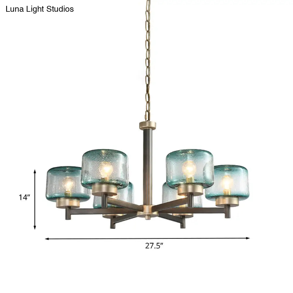 Modern Grey Dining Room Chandelier With Blue Seeded Glass Shade - Choose 3 Or 6 Lights & Radial