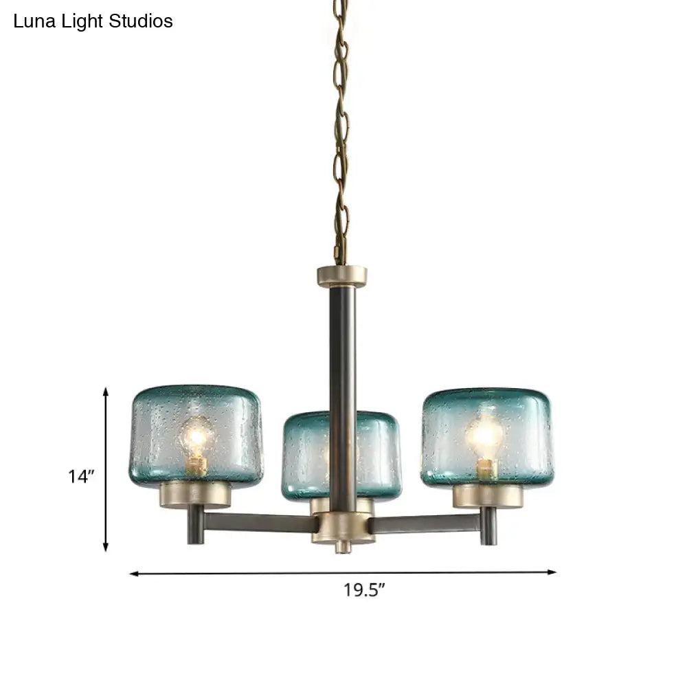 Modern Grey Dining Room Chandelier With Blue Seeded Glass Shade - Choose 3 Or 6 Lights & Radial