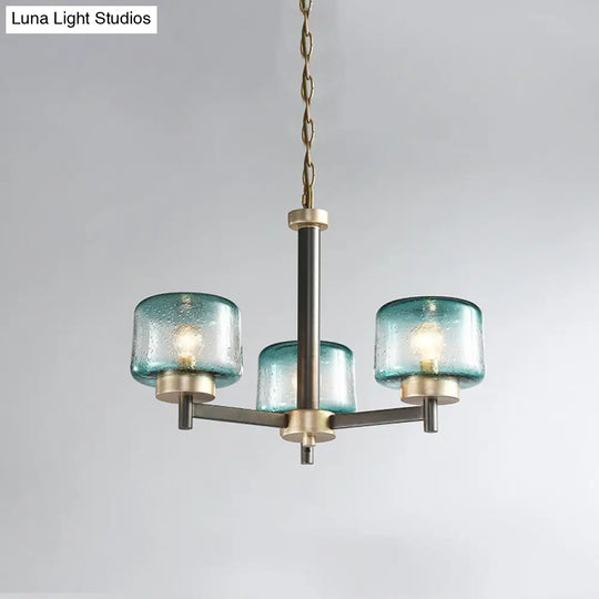 Modern Grey Dining Room Chandelier With Blue Seeded Glass Shade - Choose 3 Or 6 Lights & Radial