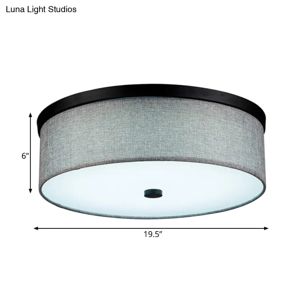 Modern Grey Drum Ceiling Mounted Led Flush Mount Lamp 16/19.5 Dia