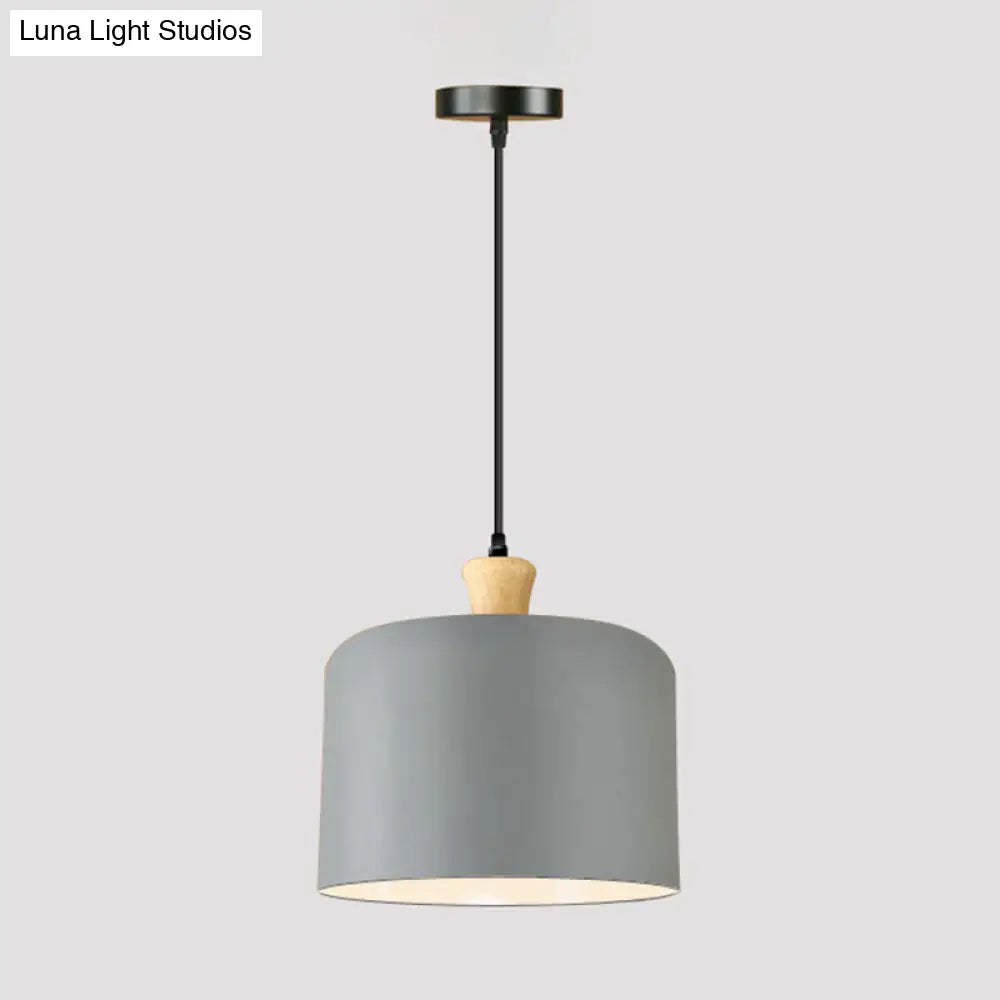 Modern Grey Drum Pendant Lamp: Stylish Metal Suspension Light For Dining Room