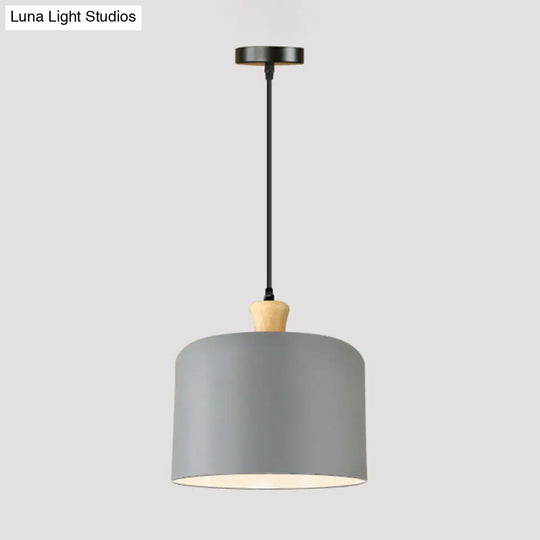 Modern Grey Drum Pendant Lamp: Stylish Metal Suspension Light For Dining Room