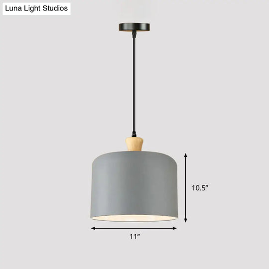 Modern Grey Drum Pendant Lamp: Stylish Metal Suspension Light For Dining Room