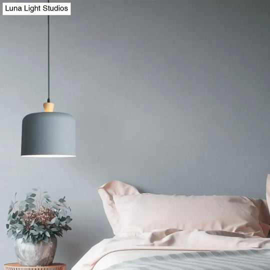 Modern Grey Drum Pendant Lamp: Stylish Metal Suspension Light For Dining Room