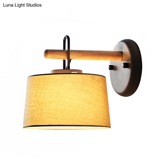 Modern Grey Drum Shade Wall Lamp With Fabric - Bedroom Lighting Fixture