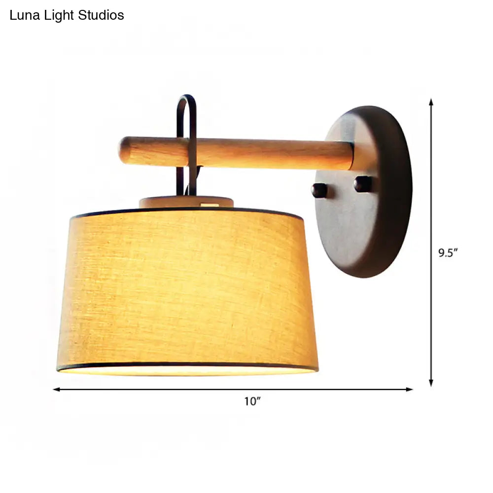 Modern Grey Drum Shade Wall Lamp With Fabric - Bedroom Lighting Fixture