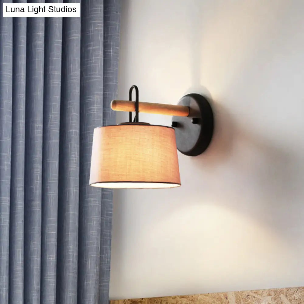 Modern Grey Drum Shade Wall Lamp With Fabric - Bedroom Lighting Fixture