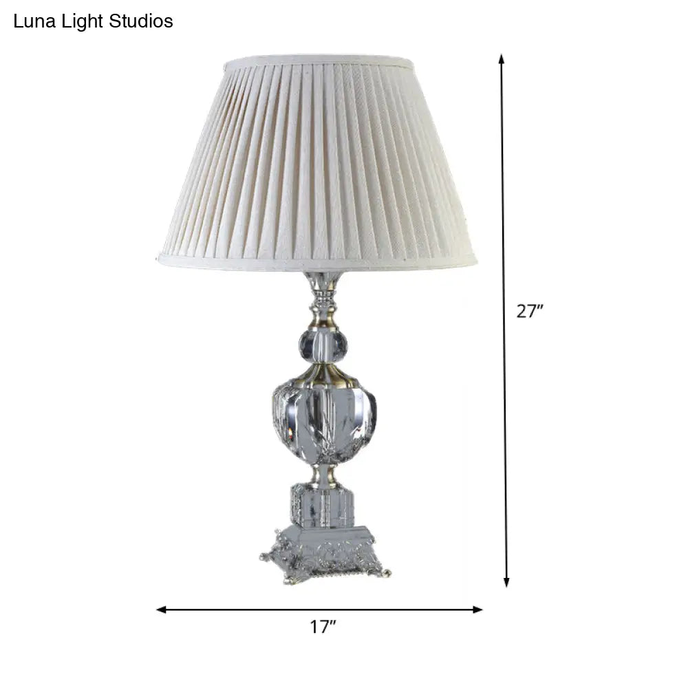 Modern Grey Fabric Tapered Desk Light: Sculpted Metal Base 1 Head Table Lamp