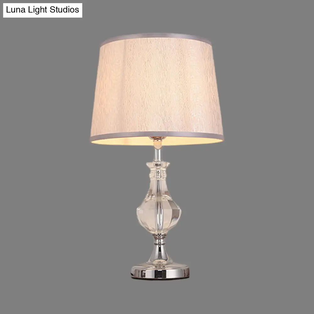 Modern Grey Fabric Task Reading Lamp With Barrel Shade Perfect For Bedroom Lighting