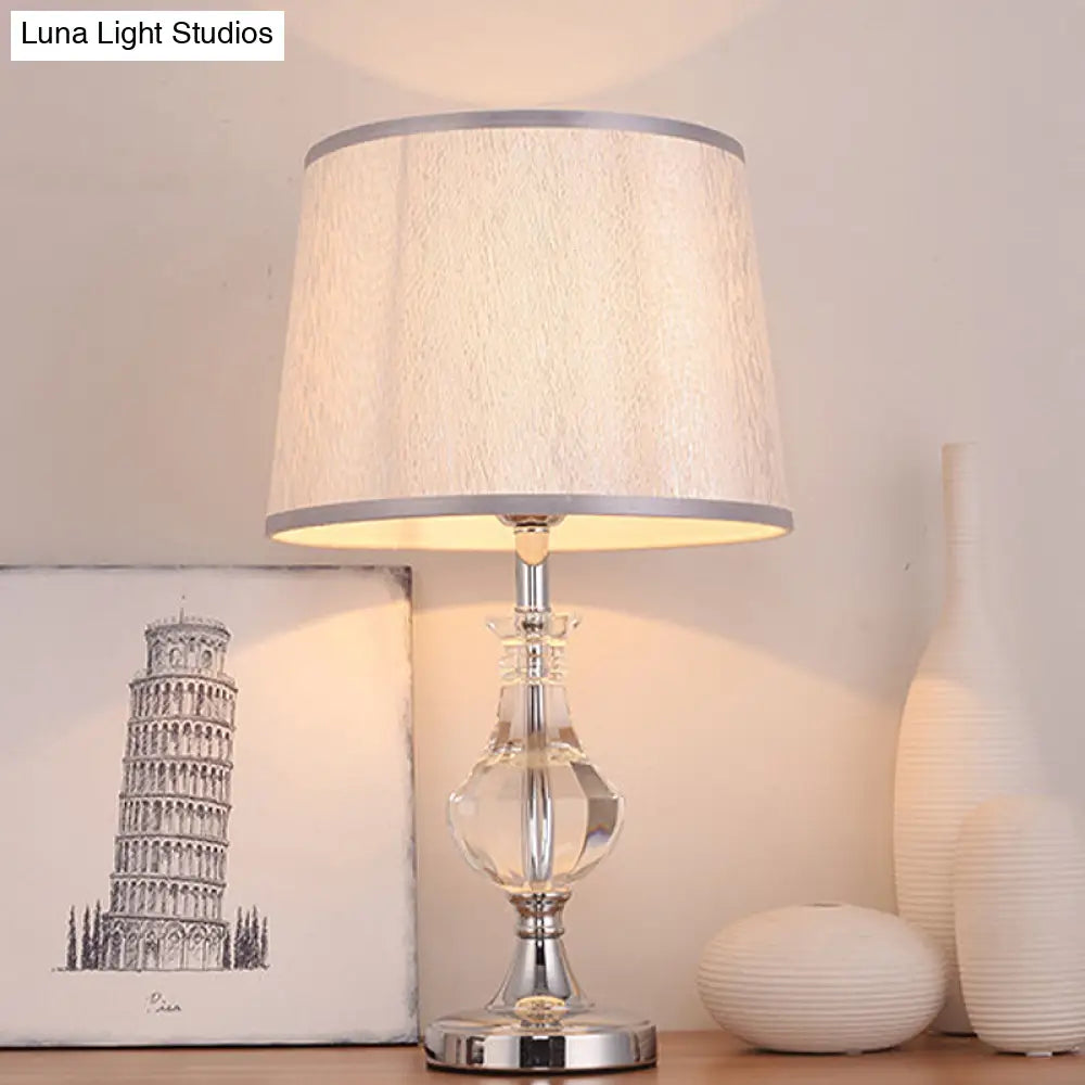 Modern Grey Fabric Task Reading Lamp With Barrel Shade Perfect For Bedroom Lighting