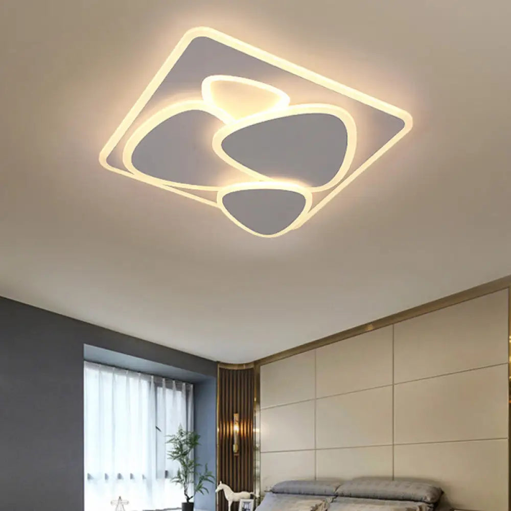 Modern Grey Flush Mount Led Ceiling Light With Overlapping Design In White/Warm - 19.5’/38’