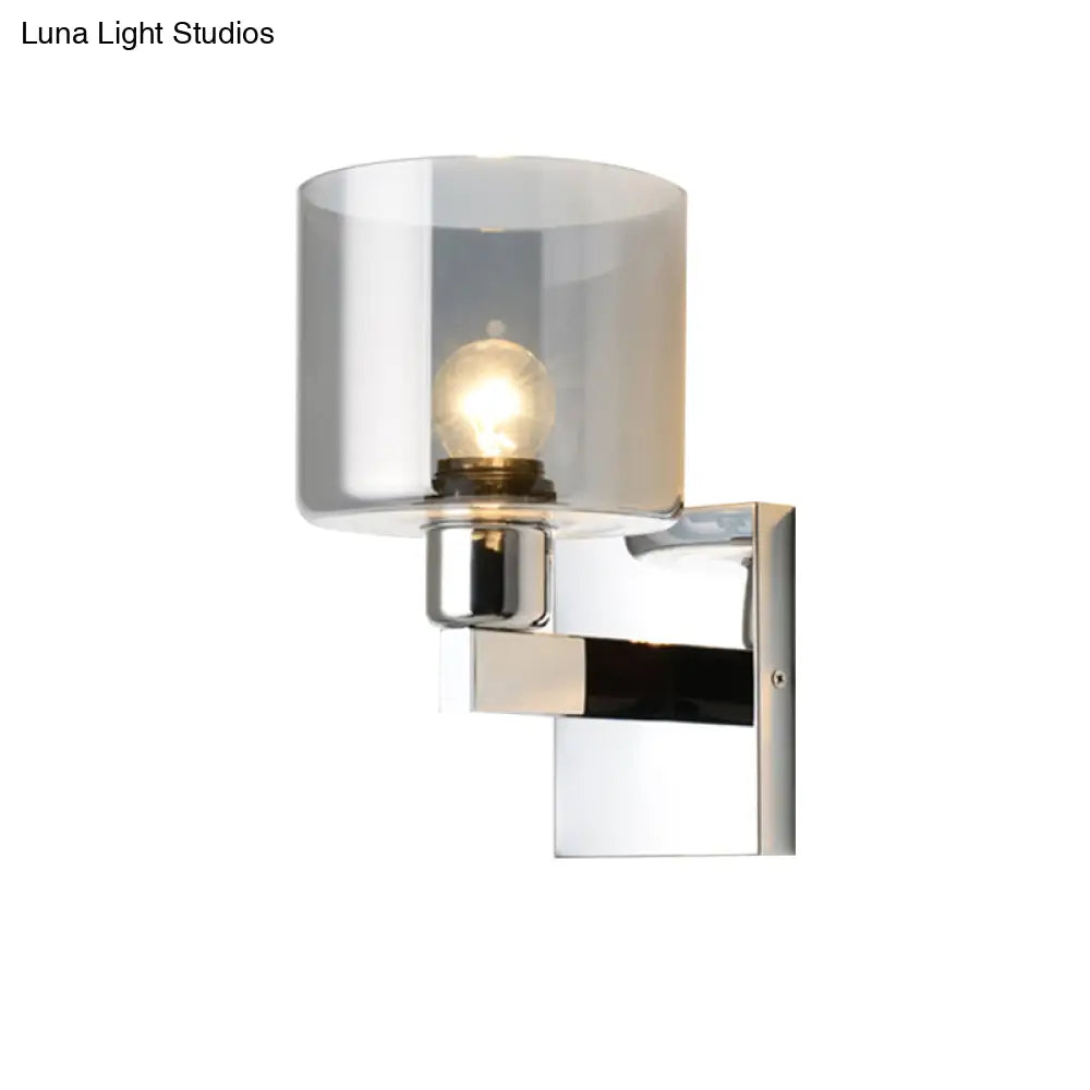 Modern Grey Glass Wall Sconce With Chrome Finish And Optional Switch