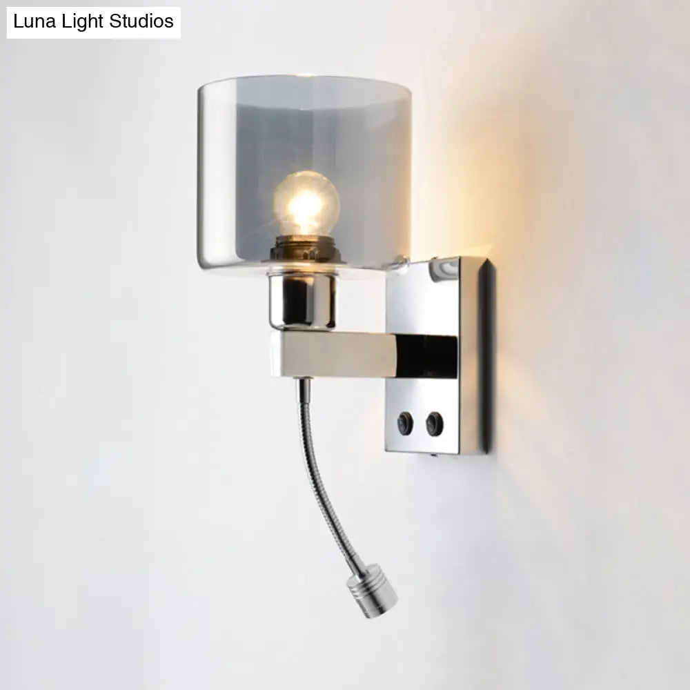 Modern Grey Glass Wall Sconce With Chrome Finish And Optional Switch