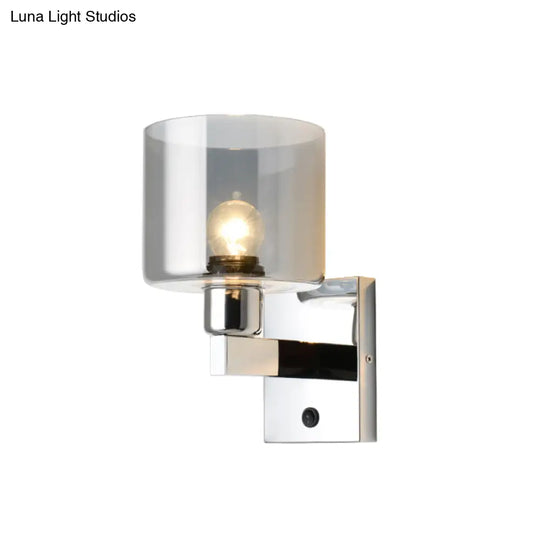 Modern Grey Glass Wall Sconce With Chrome Finish And Optional Switch