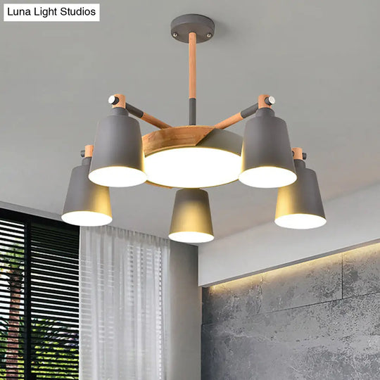 Modern Metal Chandelier With Radial Design And 3/5 Bulbs - Grey/Green Barrel Drum Pendant 5 / Grey