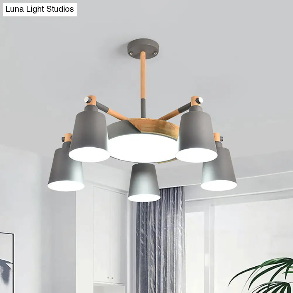 Modern Grey/Green Barrel Drum Pendant Chandelier | 3/5 Bulbs Metal Radial Design