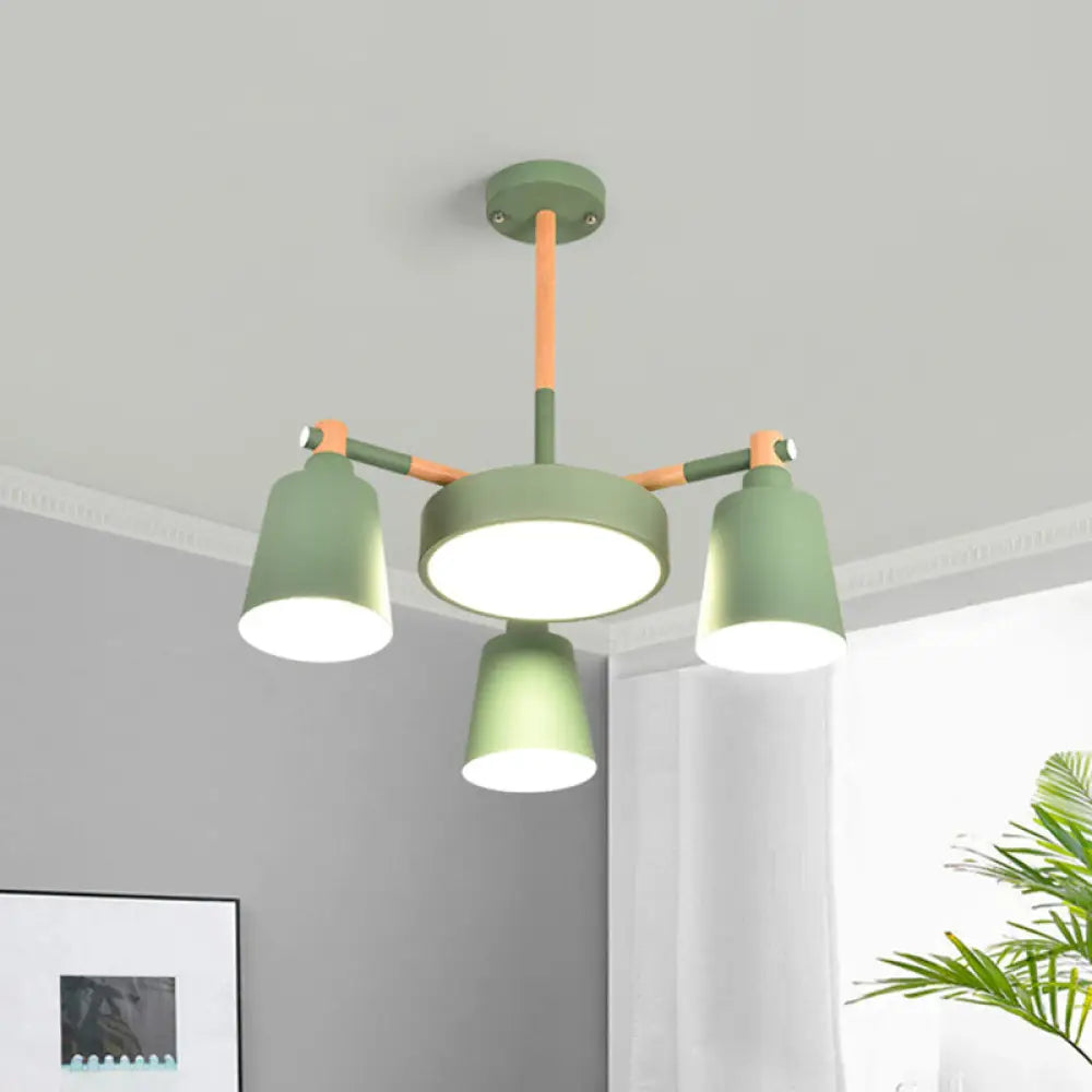 Modern Grey/Green Barrel Drum Pendant Chandelier | 3/5 Bulbs Metal Radial Design 3 / Green